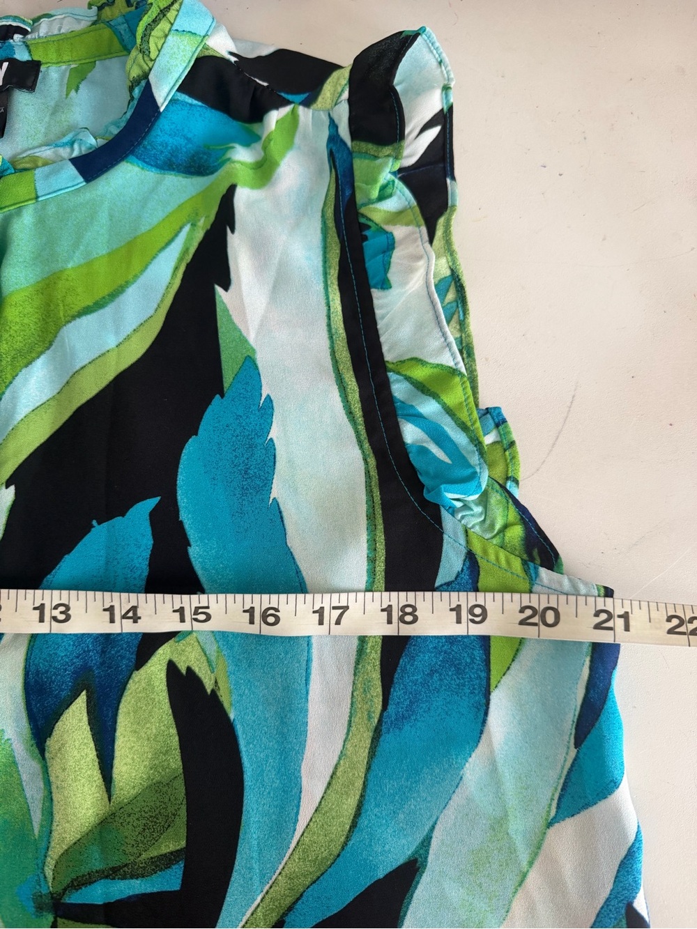 DKNY Teal Blue and Green V-Neck Sleeveless Top - Picture 9 of 11